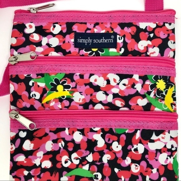 SImply Southern Bright Barbie Hot Pink Floral Triple Zip Crossbody Bag Purse - Picture 3 of 10